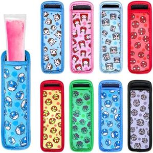 Hzran Ice Pop Sleeves, 8 Pieces Ice Pop Neoprene Insulator Sleeves, Freezer Popsicle Holder Sleeves, Colorful Ice Sleeves Holder Bag, Reusable Washable Ice Popsicle Holders for Kids.