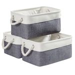 Mangata Canvas Storage Box set of 3, Foldable Fabric Storage Baskets with Handles for Cupboards, Wardrobe, Shelves, Clothes, Toys, Towel, Bathroom(Small, Cold Grey White)
