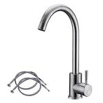 Kitchen Sink Mixer Tap SUS304 Stainless Steel Monobloc Mixer Taps with 360º Swivel Spout High Arc Single Lever Kitchen Faucet 1 Hole Mono Basin Faucet with UK Standard Hoses | Brushed Nickel