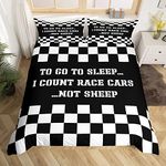 Black and White Duvet Cover Racing Car Bedding Set Geometric Grid Comforter Cover for Boys Girls Kids Room Decor Extreme Sports Lightweight Bedspread Cover Twin Size with 1 Pillow Case