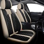 DIKSOAKR Seat Covers Fit for Subaru Outback 2010-2019, 5 Seat Auto Interior Accessories, Waterproof Faux Leather Vehical Car Seat Cushions Cover Compatible with Airbag (Full Set, Beige&Black)