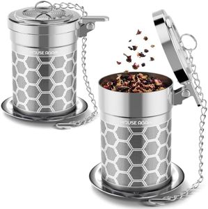 House Again Tea Infuser, 304 Stainless Steel Extra Fine Mesh Tea Strainer for Loose Tea, Upgraded Press-to-Open Lid, Loose Leaf Tea Steeper for Spices & Seasonings,2 Pack