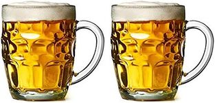 2 Pack Glass Dimpled Stein Beer Mug with Large Handle - 19 oz. -Dishwasher Safe - for All Beverages (2, Dimpled Texture)