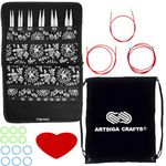 ChiaoGoo Twist Red Lace 5-Inch Large 7500-L Interchangeable Circular Knitting Needle Set, Sizes US 9, 10, 10.5, 11, 13, 15, Stainless Steel with 3 Cords Bundle with 1 Black Project Bag