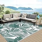 famibay 5x8 Patio Rugs Outdoor Plastic Outdoor Patio Carpet Waterproof Outdoor Patio Rug Reversible Tropical Patio Mat Lightweight Portable Outdoor Rugs for Patio Camping RV Balcony(Green)