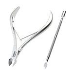 Premium Cuticle Trimmer Stainless Steel Nipper – Sharp Blades with Double Spring – Manicure Pedicure Tool for Home and Salon (Silver - Cuticle Trimmer with Pusher (Pack 2))