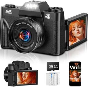 4K 75MP Digital Camera with WiFi, 3" 180° Flip Screen, 16X Digital Zoom Autofocus Vlogging Camera for YouTube, Compact Camera with 32GB SD Card & 2x1500mAh Batteries for Travel & Beginners