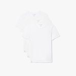 Lacoste Men's Essentials 3 Pack 100% Cotton Regular Fit Crewneck T-Shirts, White, X-Large