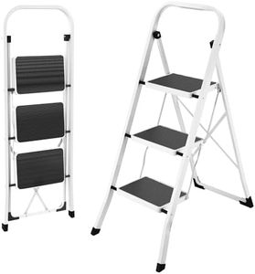 HBTower Step Ladder Folding Step Stool Step Ladder, Step Stool for Adults with Anti-Slip Pedal,330 lbs Capacity Step Stool for Kitchen, Home,White