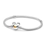 HappyStar 925 Sterling Silver Charm Bracelet for Pandora Charms, Snake Chain Bracelet Gift for Women（With a spacer bead）, 6.7 in/17 cm（For wrist size 5.9in）, Silver, zircon gemstone