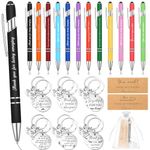 Tenare 12 Sets Thank You Graduation Gifts Bulk for Teacher Motivational Ballpoint Pens Gifts for Staff Team Thank You Kraft Card Inspirational Keychains with Organza for Students Team Adults