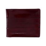 Men's EEL Skin Leather Bifold Wallet with Coin Pouch, Burgundy