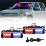 JMEST LEAD Emergency Strobe Lights 2x 7.2 Inch Interior Windshield Strobe Lights 16 LED 18 Flash Modes Dash Emergency Beacon Warning Lights with Suction Cups 12V For Car Truck Vehicles (Red & Blue)