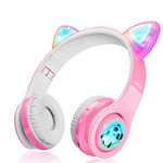 WOICE Boys, Girls Wireless Bluetooth Headphones, LED Flashing Lights, Music Sharing Function, 85db Volume Limited, Over-Ear and Build-in Mic Wireless/Wired Children Headphones for Boys, Girls (Pink)