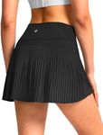 SANTINY Women's Pleated Tennis Skirt High Waited Athletic Skirts with Pockets Tummy Control Golf Skorts for Woman, Black, Small