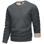 KEFITEVD Sweatshirt for Men Fleece Lined Pullover Sweater Crew Neck Warm Jumper Classic Cotton Sweatshirt,Dark Grey,S