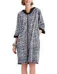 Ekouaer Women Soft Nightshirt Zipper Front Housecoat 3/4 Sleeve Zip Up Houedress with Pockets Stylish Print Bathrobe XLarge