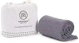 Threadmill Travel Blanket Cotton Viscose from Bamboo - Airplane Premium Soft Flight Grey Throw Blanket in Cloth Bag (Grey Color) Compact & Portable Blanket for Travel, Car, Picnic & Camping