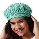 Haute Sauce Women Mint Green Textured Blended Fabric Beret Hat for Outdoor Everyday Wear | UV Protection | Lightweight | Packable | Latest Stylish Casual Headwear for Women & Girls (2163)