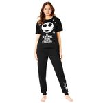 Disney Nightmare Before Christmas Ladies Pyjamas Set Nightwear T-Shirt Long Bottoms PJs Gifts for Women and Teenagers (XXL, Black/Christmas)