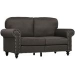 HOMCOM 2 Seater Sofa, Fabric Sofa Couch with Nailhead Trim Rolled Arm and Slatted Wood Frame, Upholstered Loveseat Sofa Settee for Living Room, Bedroom, Home Office, Dark Brown