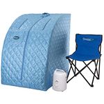 Durasage Lightweight Portable Personal Steam Sauna Spa for Weight Loss, Detox, Relaxation at Home, 60 Minute Timer, 800 Watt Steam Generator, Chair Included - Light Blue