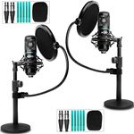 Movo PodPak2T 2-Pack Universal XLR Condenser Microphone Podcasting Equipment Bundle for 2 - Includes 2 Cardioid Mics, Desktop Stands, Shock Mounts, Pop Filters and Cables - Podcast and YouTube Kit