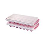 Joyo Pop Up Ice Tray Square for Freezer I 21 Cavity I Pop Up Ice Cube Trays with Lid I Easy Release I Flexible Silicone Bottom I Stackable I Food Grade Plastic I BPA Free I Set of 2 Pcs - Pink