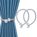 SAVORI Bling Curtain Tiebacks Decorative Tie Backs Rhinestone Crystal Rope Holdbacks for Drapes Home Office Decoration 2 Pack (White)