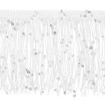 sourcing map 2 Yards of 10cm/4" Sequin Fringe Trim Sparkling DIY Fringe Tassel Trim Ribbon for Costume Clothes DIY Sewing Crafts Decoration, (5.9 ft/1.8m) White