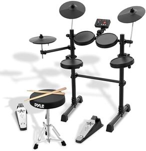 Pyle 7-Piece Electric Drum Set Professional Electronic Drumming Kit Machine w/MIDI Support, Preloaded Sounds, Record Mode, Cymbals, Digital Foot Pedals, Sound Module, Drumsticks, Mac/PC Compatible