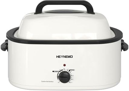 Roaster Oven, Electric Roaster Oven 26 Quart with Viewing & Self-Basting Lid, Turkey Roaster with Defrost & Warm Function, Large Electric Roaster Pan with Removable Pan & Rack, Stainless Steel, White