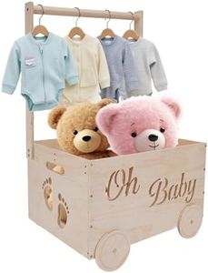 HMAZAE Baby Shower Gifts Baskets, Wooden Baby Closet Gifting for Newborn Boys and Girls, Wood Crate Box with Handle and Wheels, Personalized Cute Babyshower Decorations Basket for New Born