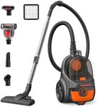 Aspiron Canister Vacuum Cleaner, 24Kpa Bagless Vacuum Cleaners, 3.7QT Large Dust Cup, Double HEPA Filter, Retractable Cord, 1200W Lightweight Vacuum Cleaner with 5 Tools for Hard Floors, Orange