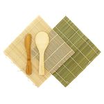 BambooMN Sushi Making Kit, Green Bamboo Sushi Roller Mat, Natural Bamboo Sushi Mat, Rice Paddle, Spreader | 100% Bamboo Sushi Rolling Set + Free Spork