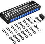 LEKATO Guitar Pedal Power Supply, True Isolated Pedal Power Supply with 12 Ports, Pedal Power DC Output 9V/12V/18V, 100mA 300mA 500mA for Effect Pedals