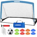 ANMERXG 6x4 FT Kids Soccer Goals for Backyard, 6'x4' Portable Soccer Goal with Ball and Cones Training Equipment, Soccer Nets for Backyard Set Indoor Outdoor Sports (6x4FT, Blue, 1 Goal)