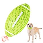 AUSCAT Dog Chew Squeaky Toy Ball, Indestructible Dog Toy for Aggressive Chewers, Rugby Shape Rubber Chew Ball with Squeaker, Interactive Dog Ball for Fetch Game and Outdoor Play, Green