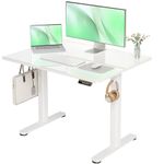 Claiks Glass Standing Desk, Small Electric Standing Desk Adjustable Height, 40 Inch Adjustable Stand Up Desk, Quick Install Home Office Computer Desk, Supter White