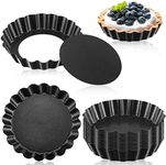 Tessco 16 Pieces Mini Tart Pans with Removable Bottom, Round, Black Gray, Carbon Steel, 4 Inch