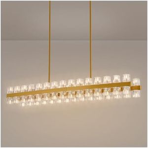 MeiYDeng 54 Inch Gold Crystal Linear Chandelier, Modern Large Rectangle 60-Lights Pendant Lighting Fixture Adjustable Height, for High Ceilings Kitchen Island, Over Table Dining Room