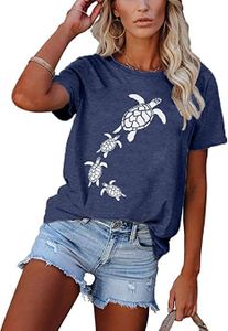 Sea Turtle T-Shirt and Tank for Women Beach Graphic Funny Animal Print Shirt Hawaiian Casual Vacation Top, Blue 1, Medium