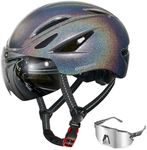 Odoland Bike Helmet, Adult Bicycle Helmet with Detachable Magnetic Goggles, Cycling Sunglasses, Mountain Road Cycling Certified Lightweight Helmet Adjustable for Men Women Flash Silver