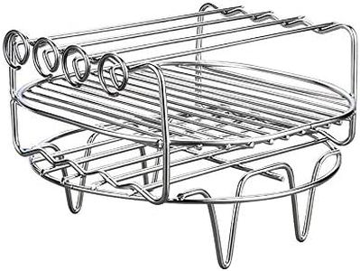 Air Fryer Accessories, Set of 2 Multi-purpose Stainless Steel Air Fryer Rack, 8 Inch Round Double Layer Rack with 4 Skewers Fits all 5.2QT - 5.8QT