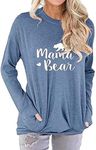 Muicy Womens Hoodies Mama Bear Shirt Casual Long Sleeve Tops Sweatshirts with Pockets, A-blue, Medium