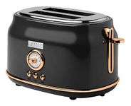 Haden Dorset 75082 Stainless Steel 900W Retro Toaster 2 Slice Wide Slot w/Removable Crumb Tray and Settings, Black/Copper Toasters w/Adjustable Browning Control, Smart Toaster