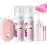 Buqikma Lash Cleaning Kit - 2PCS Lash Shampoo Eyelash Wash Kit with Fan Dryer Rinse Bottle for Eyelash Extensions Cleanser Mascara Remover Cleaning Brush for Lashes Extension Cleaner at Home Salon