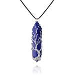 VIBILIA Healing Crystal Necklace Tree of Life Wire Wrapped Natural Stone Point Pendant Necklace Hexagonal Reiki Spiritual Quartz Gemstone Jewelry for Women Men, copper alloy, Lapis Lazuli