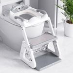 Potty Training Toilet Seat - Upgraded Toddler Toilet Seat 2 in 1- Stable Triangle Structure - Extended Pedal | Splash Guard | PVC Cushion - Adjustable Anti-Slip Lightweight | Easy to Use - Bear Grey