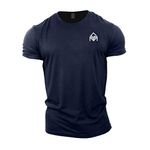 GYMTIER Gym T-Shirt | Men's Bodybuilding Training Top Clothing Plain Branded, Navy, XL